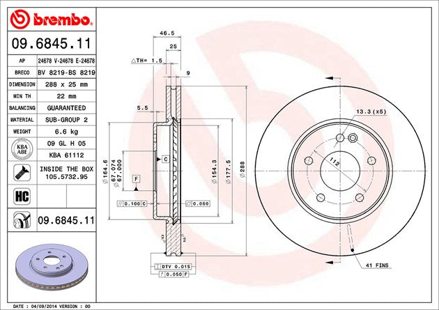 Brembo 09684511C02 Brake Rotor