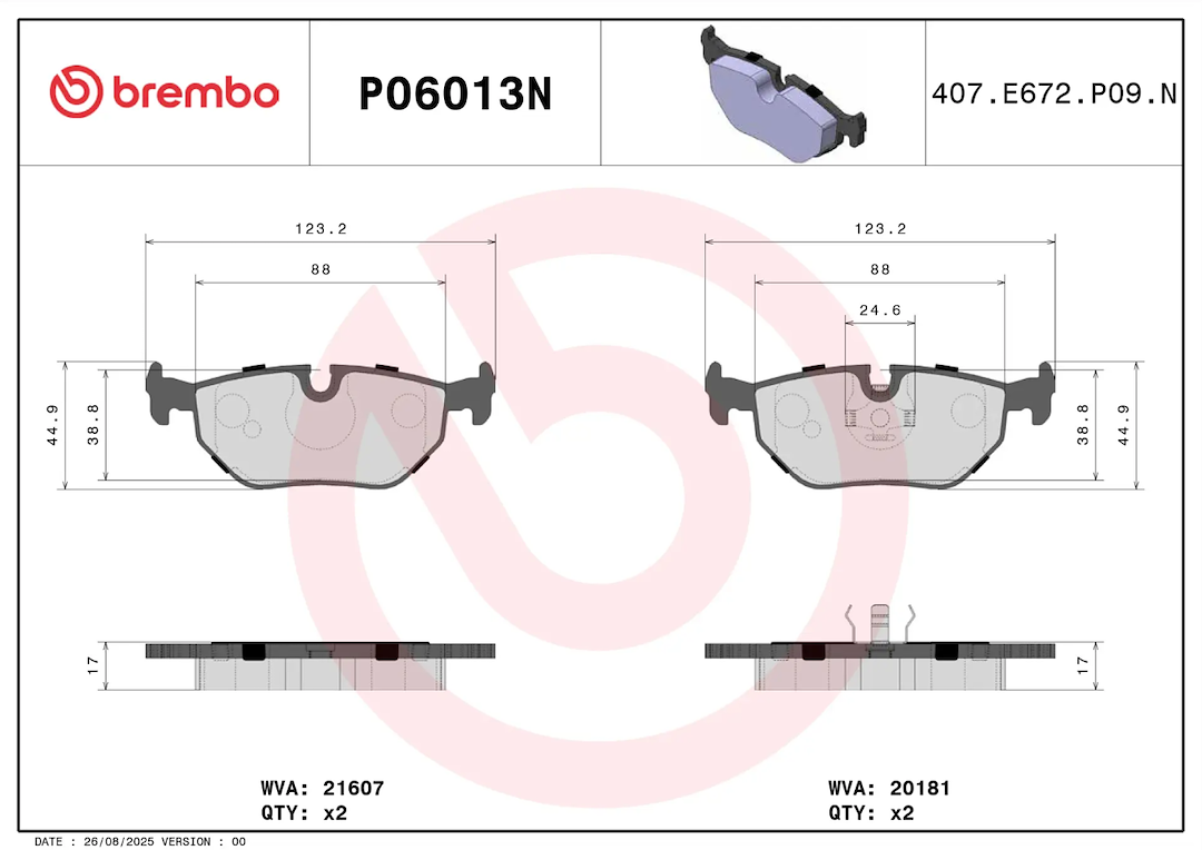 Brembo Premium Low-Met OE Equivalent Pad Brake Pad P06013N - Disc Set