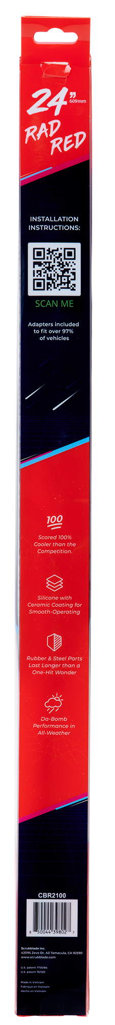 Scrubblade Ensure Quiet Operation Windshield Wiper Blade CBR2400 - Red 24 Silicone Shadeblade Wip Blae