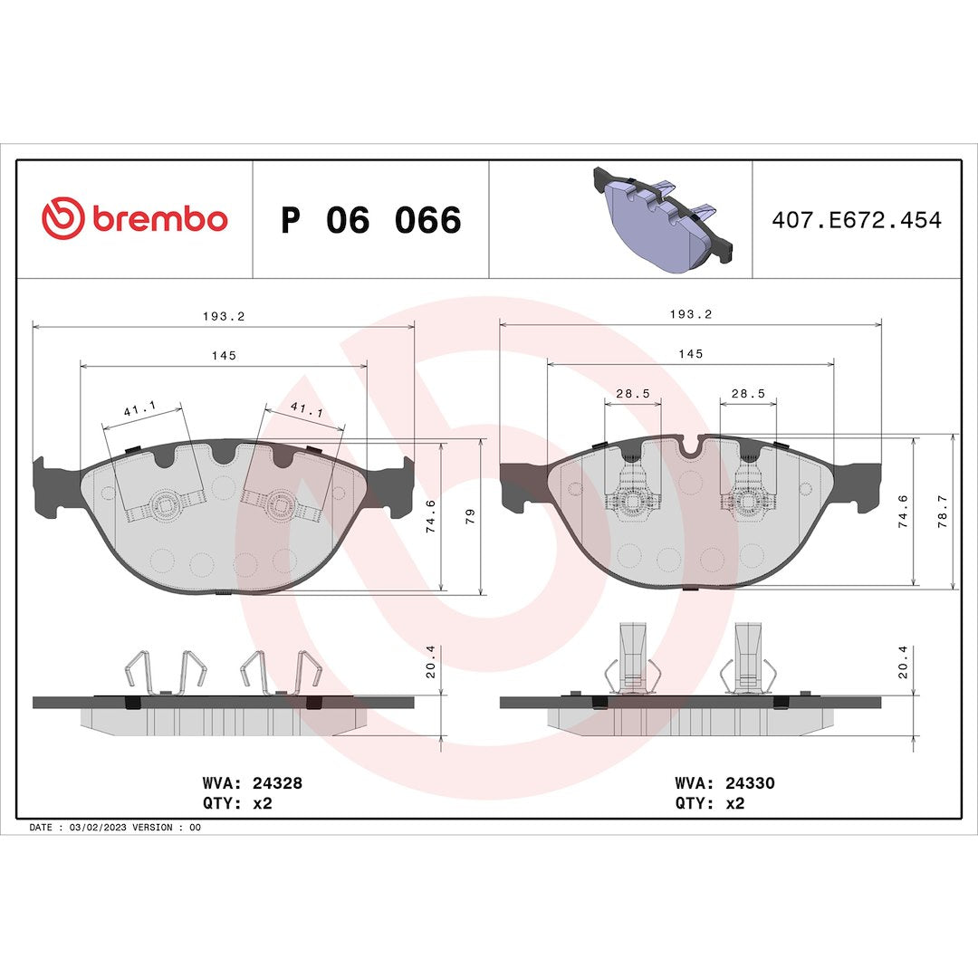 Brembo Premium Low-Met OE Equivalent Pad Brake Pad P06066 - Disc Set