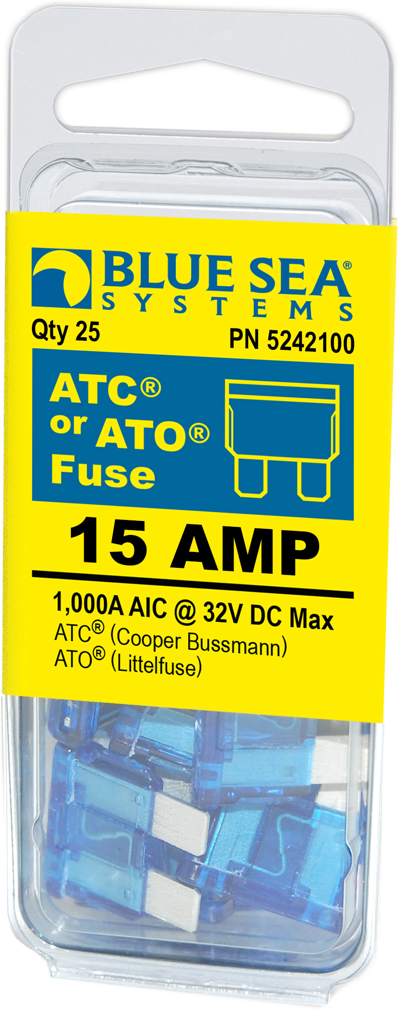Blue SEA 5242100-BSS Visible indication of blown condition - Fuse ATO ATC 15A Pack 25