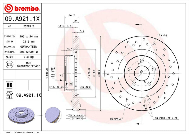 Brembo 09A9211XC02 Brake Rotor
