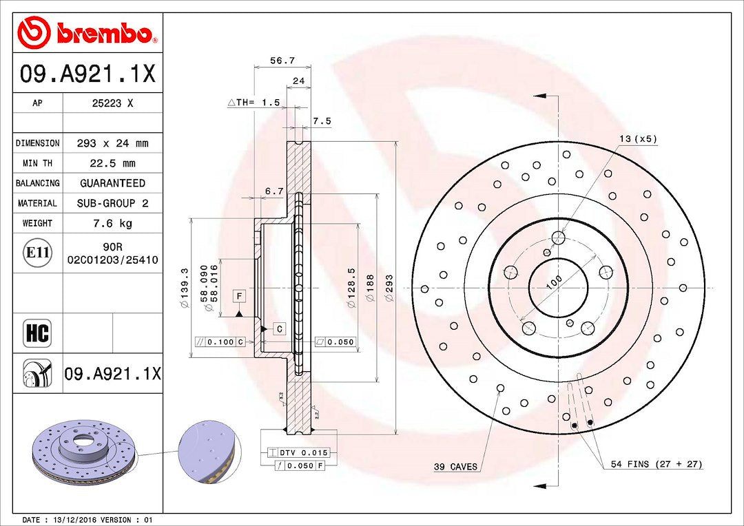 Brembo 09A9211XC02 Brake Rotor