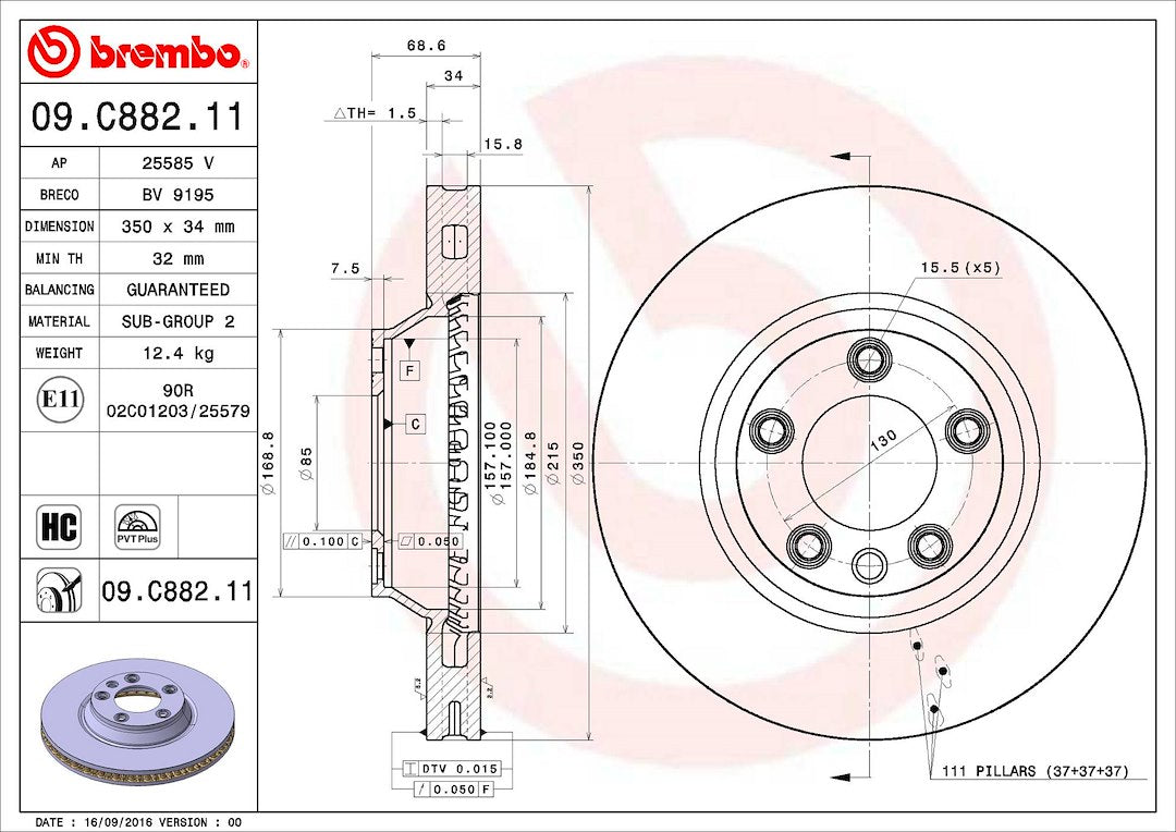 Brembo Components Not Hazardous To Health Brake Rotor 09C88211C02 - Disc