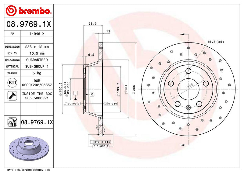 Brembo 0897691XC02 Brake Rotor