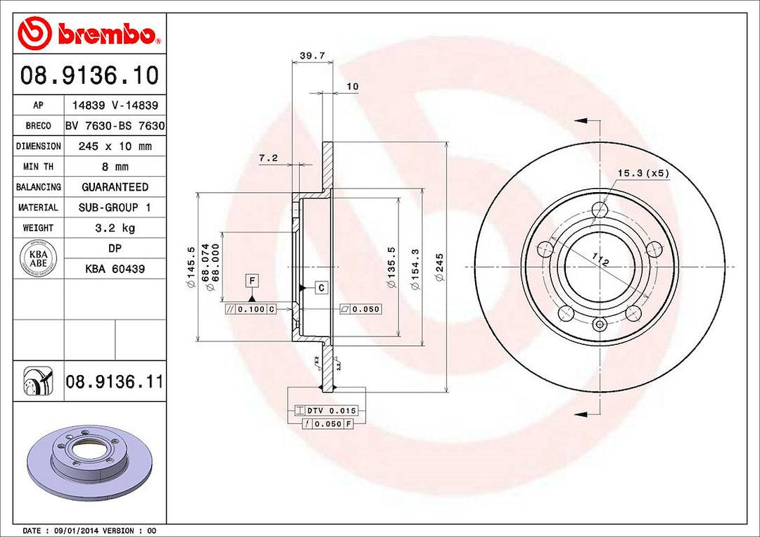 Brembo Components Not Hazardous To Health Brake Rotor 08913611C02 - Disc