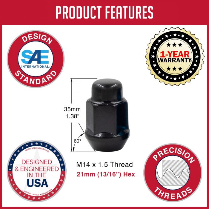 Revolution Designed For Durability Lug Nut 56K548Black - Blg 13 16 M14 20 BK 56K548BLK