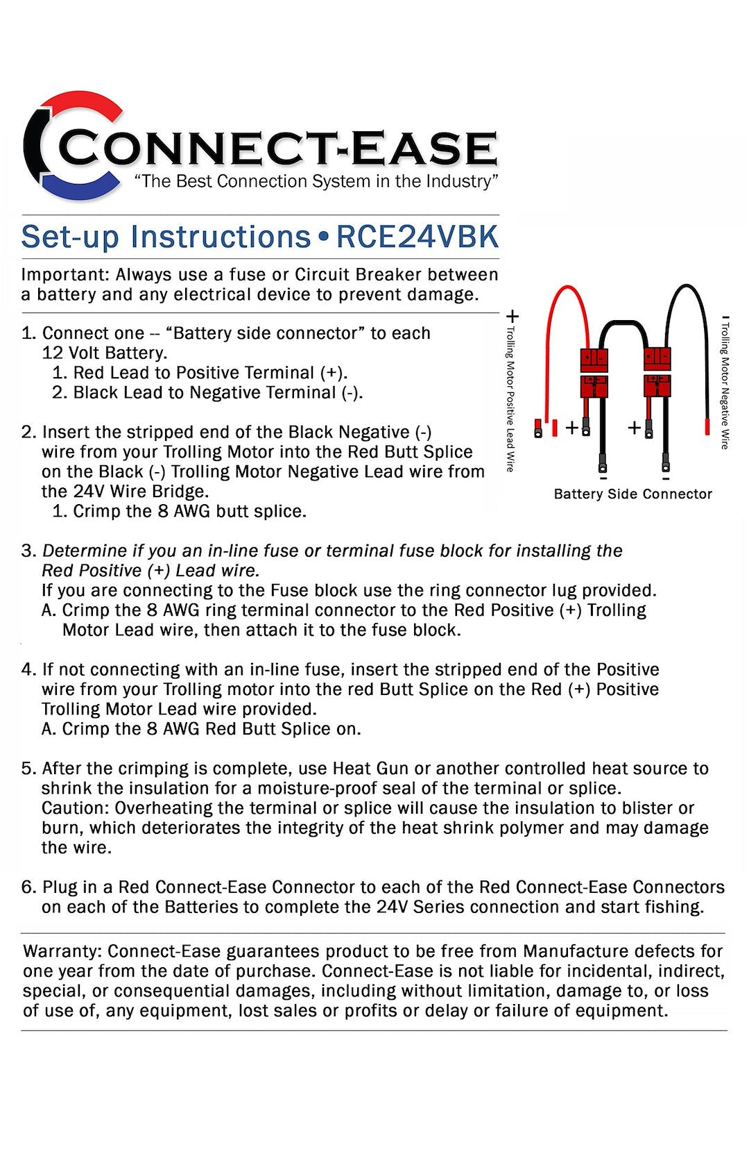 Connect Ease Corrosion Resistant Components Trolling Motor Wiring Kit RCE24VBK - 24 Volt Series Standard