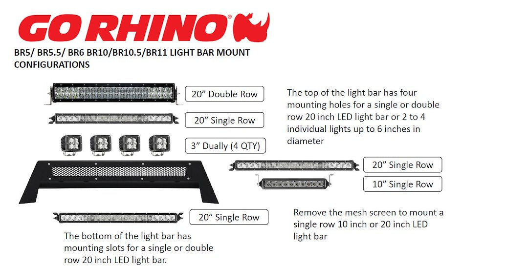GO Rhino Winch Ready Front Bumper Driving/ Fog Light Mounting Bar 26573T - BR5.5 Mount