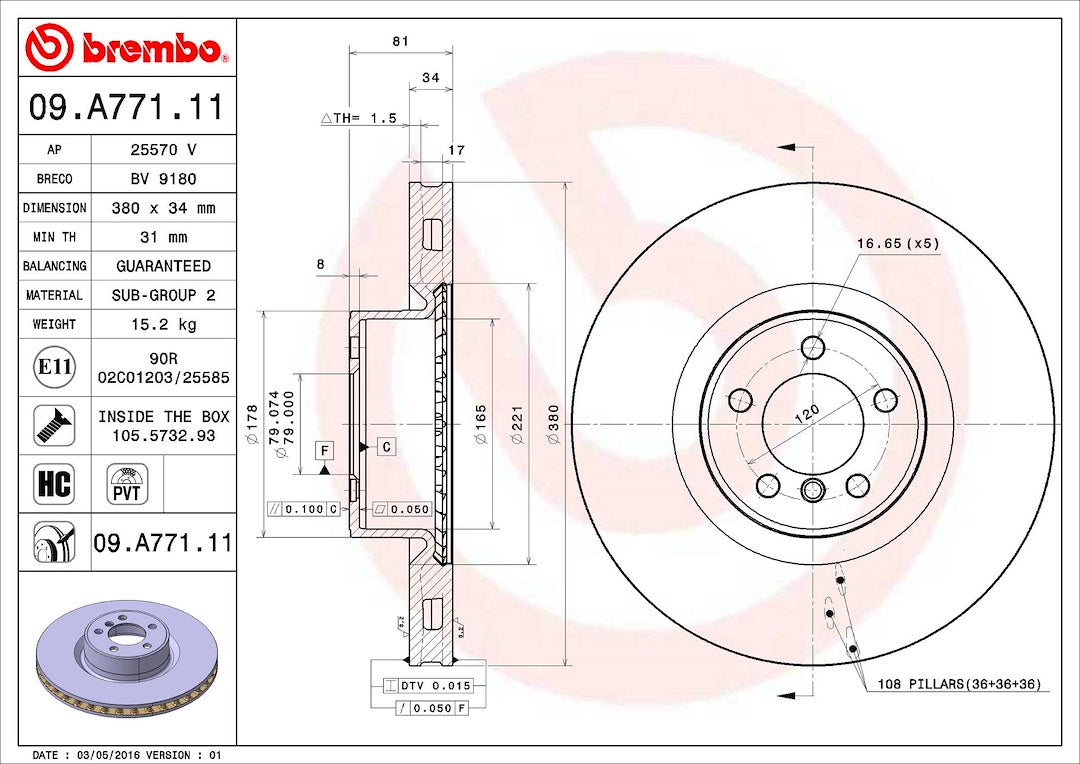 Brembo Components Not Hazardous To Health Brake Rotor 09A77111C02 - Disc