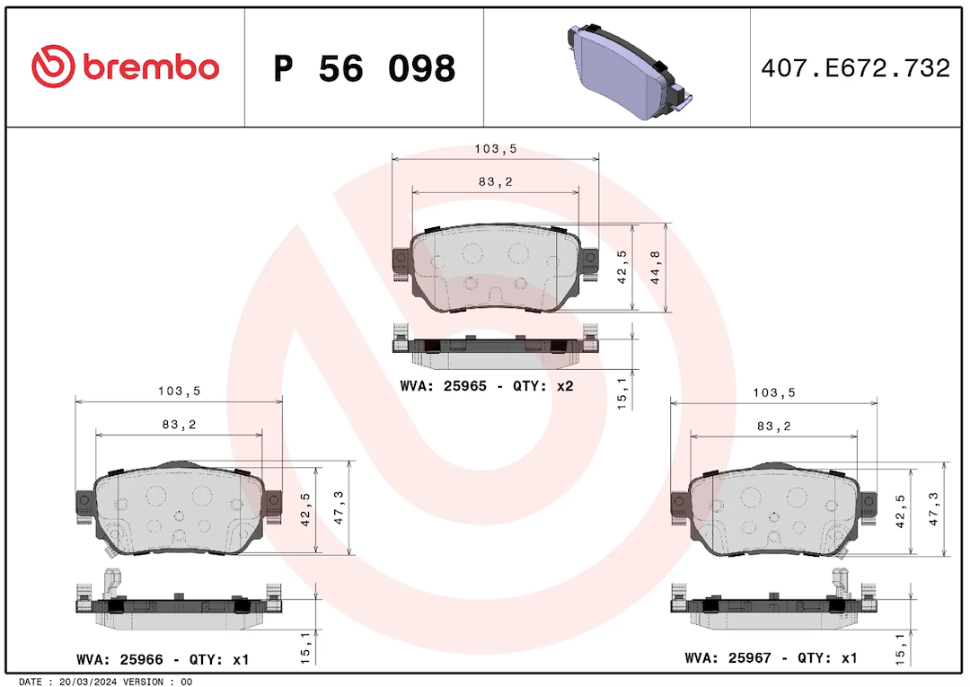 Brembo Premium Low-Met OE Equivalent Pad Brake Pad P56098