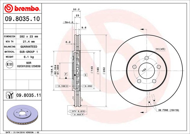 Brembo 09803511C02 Brake Rotor