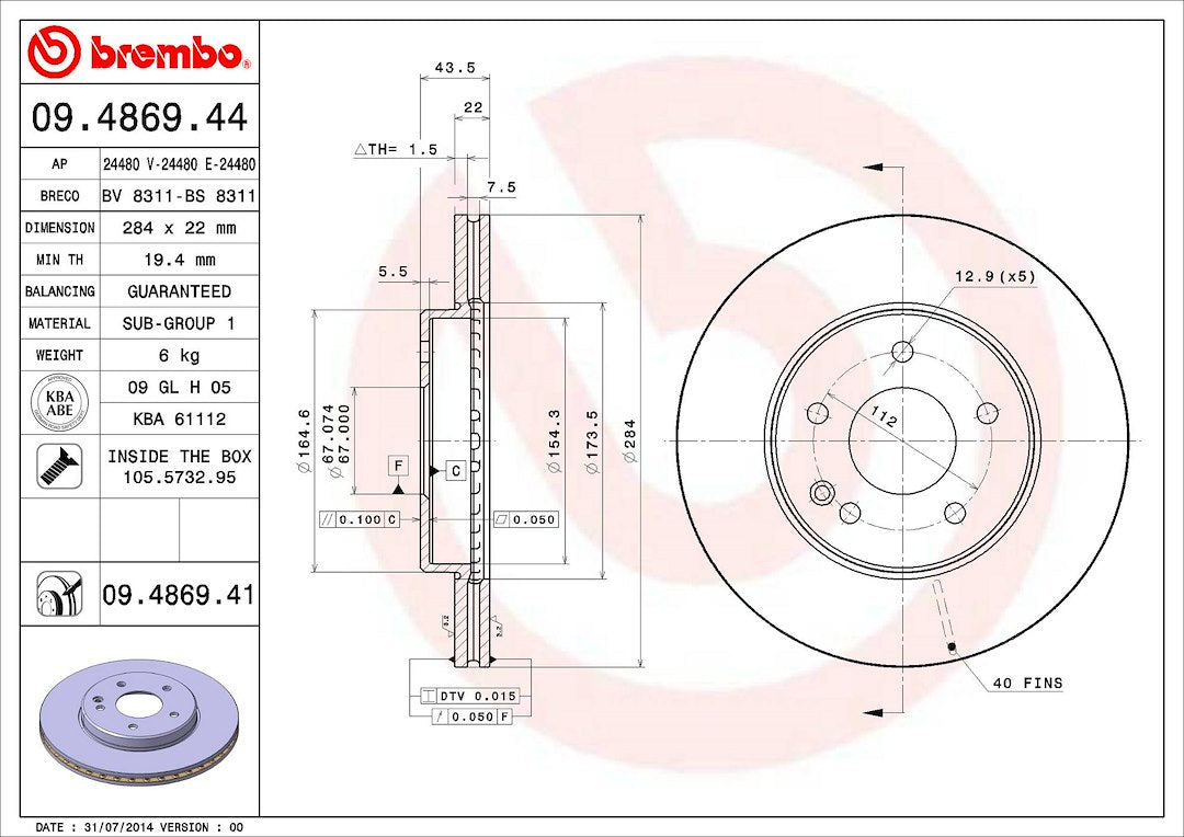 Brembo Components Not Hazardous To Health Brake Rotor 09486941C02 - Disc