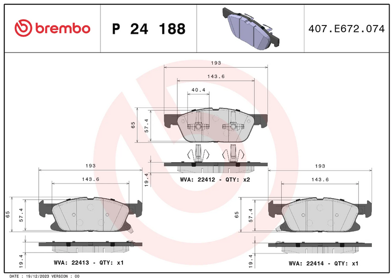 Brembo Premium Low-Met OE Equivalent Pad Brake Pad P24188