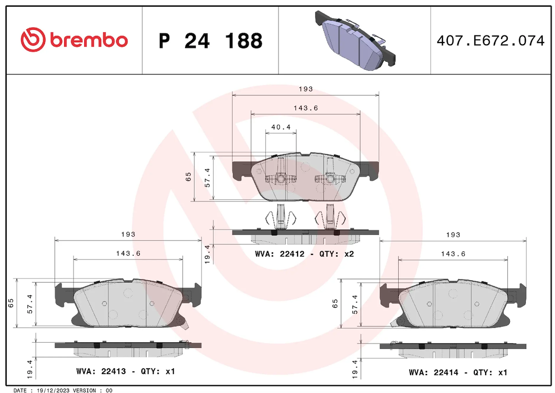 Brembo Premium Low-Met OE Equivalent Pad Brake Pad P24188