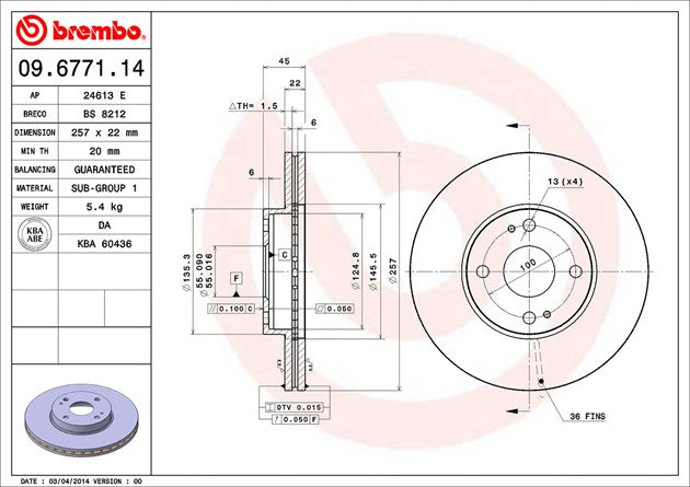 Brembo 09677114C02 Brake Rotor