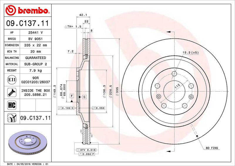 Brembo Components Not Hazardous To Health Brake Rotor 09C13711C02 - Disc