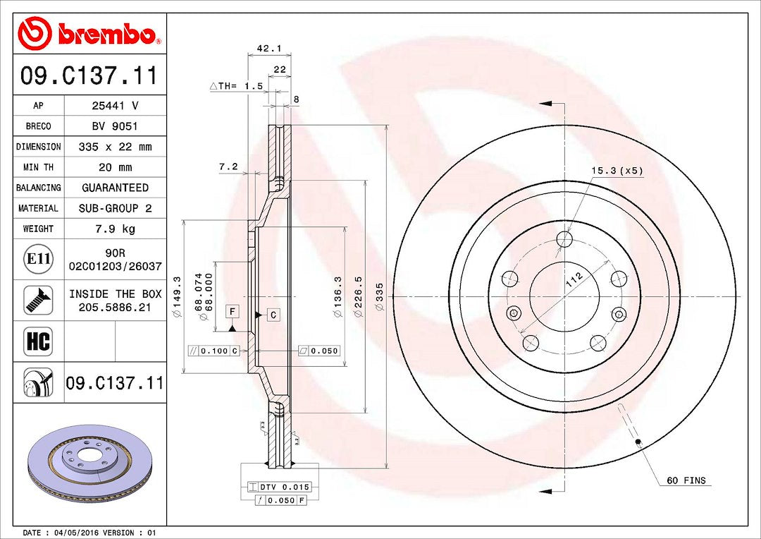 Brembo Components Not Hazardous To Health Brake Rotor 09C13711C02 - Disc
