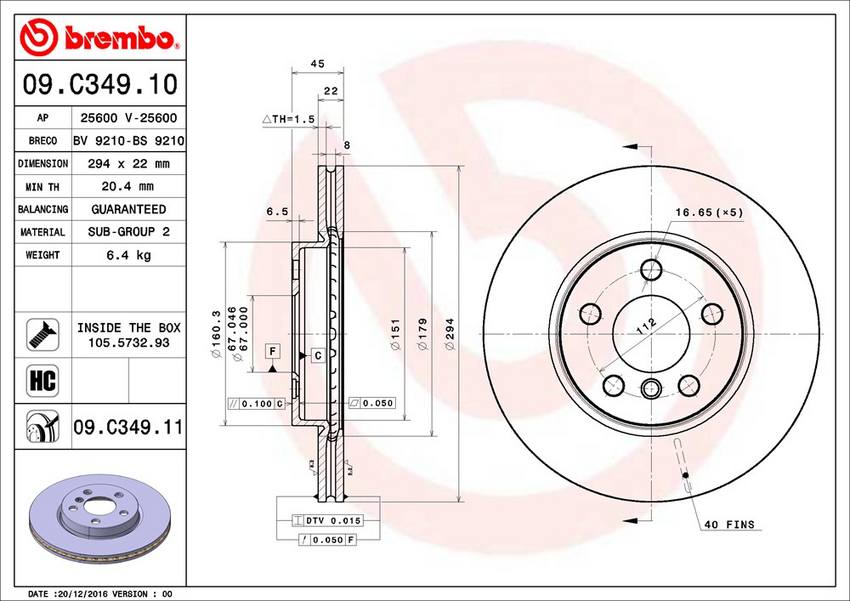 Brembo Components Not Hazardous To Health Brake Rotor 09C34911C02 - Disc