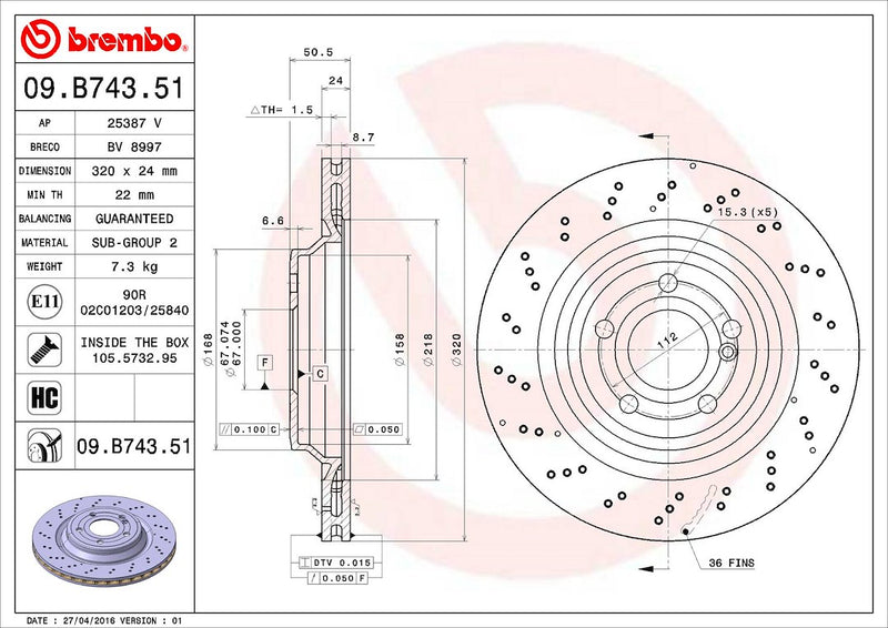 Brembo Components Not Hazardous To Health Brake Rotor 09B74351C02 - Disc