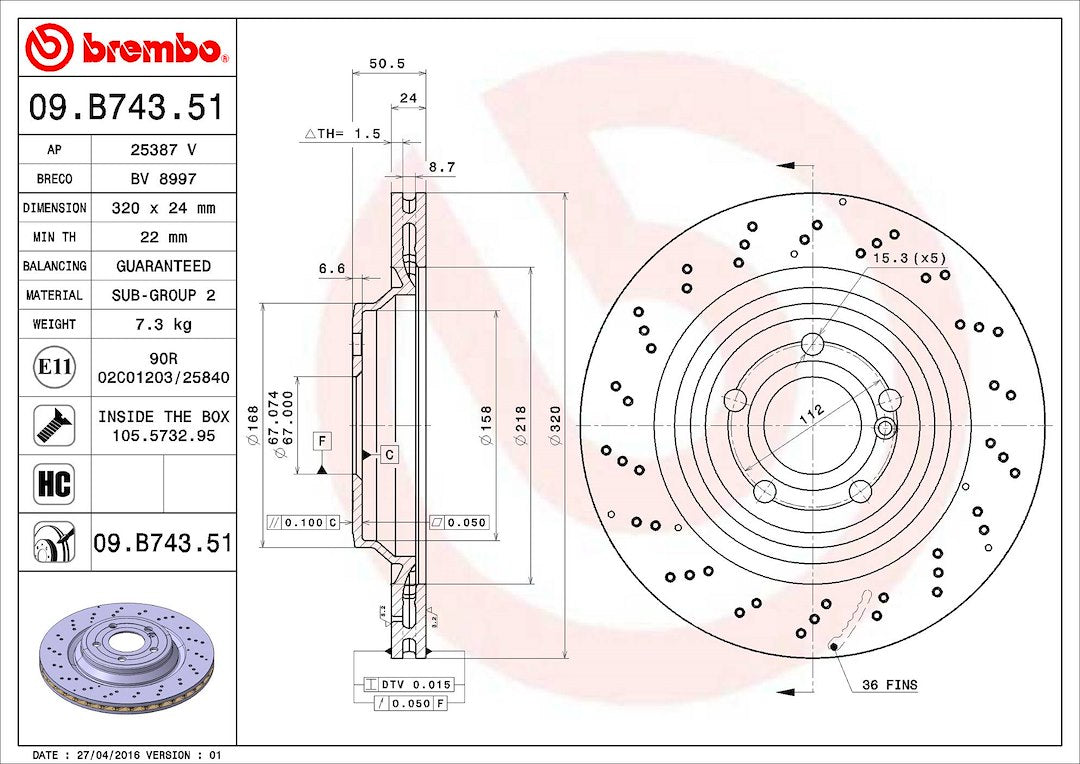 Brembo Components Not Hazardous To Health Brake Rotor 09B74351C02 - Disc
