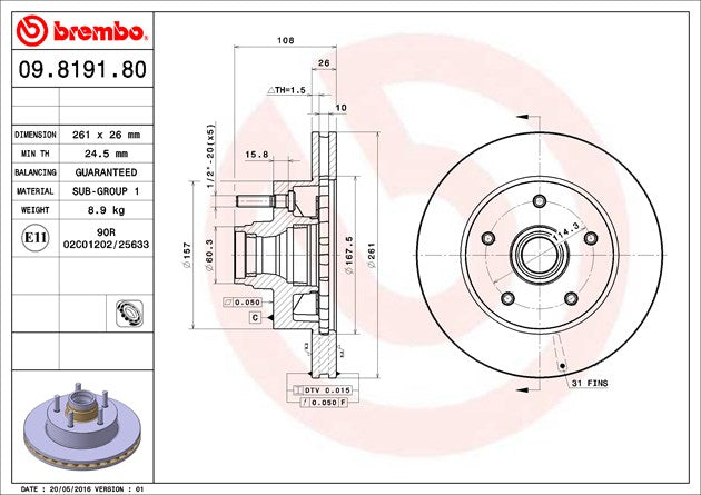 Brembo 09819180C02 Brake Rotor