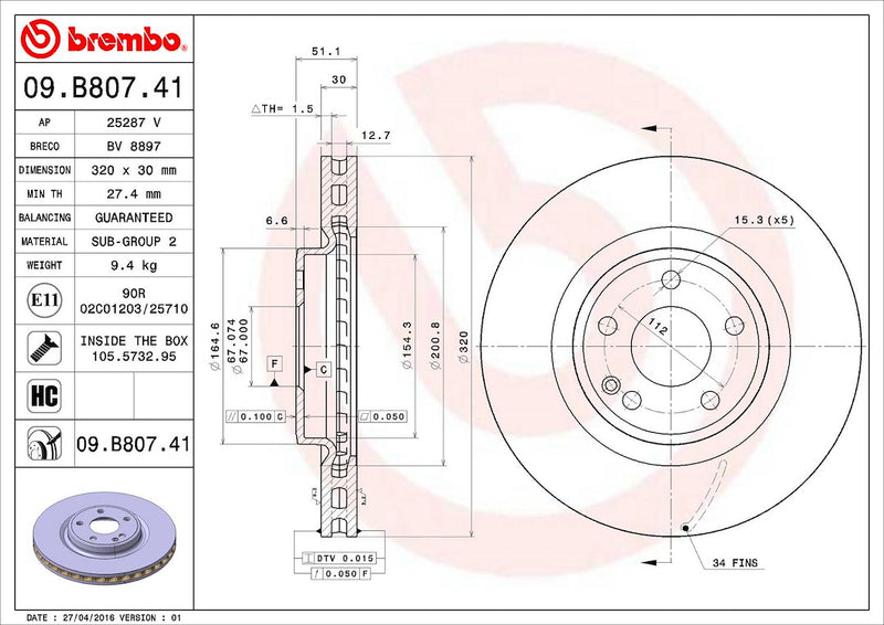 Brembo Components Not Hazardous To Health Brake Rotor 09B80741C02 - Disc