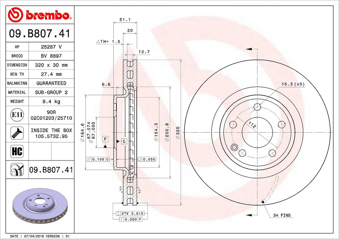 Brembo Components Not Hazardous To Health Brake Rotor 09B80741C02 - Disc