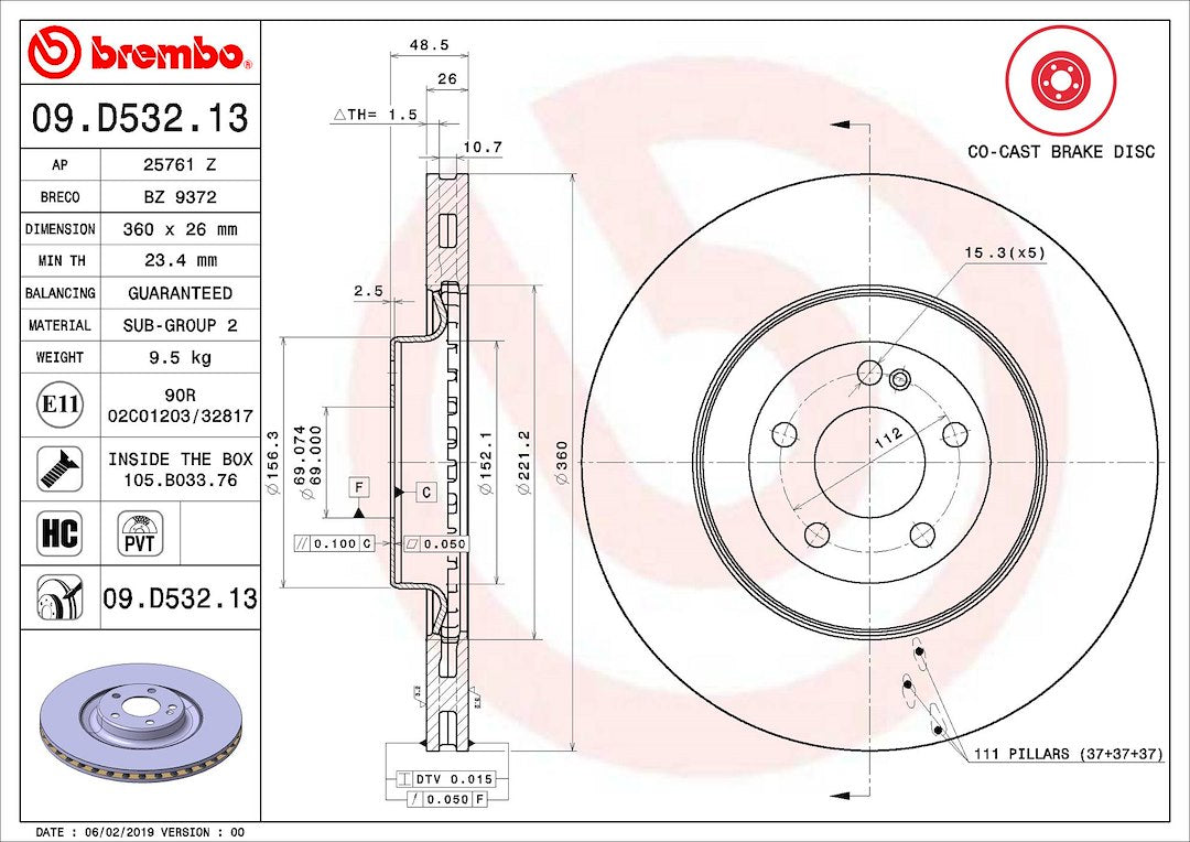 Brembo Components Not Hazardous To Health Brake Rotor 09D53213C02 - Disc