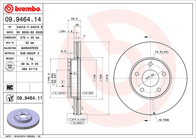 Brembo 09946411C02 Brake Rotor