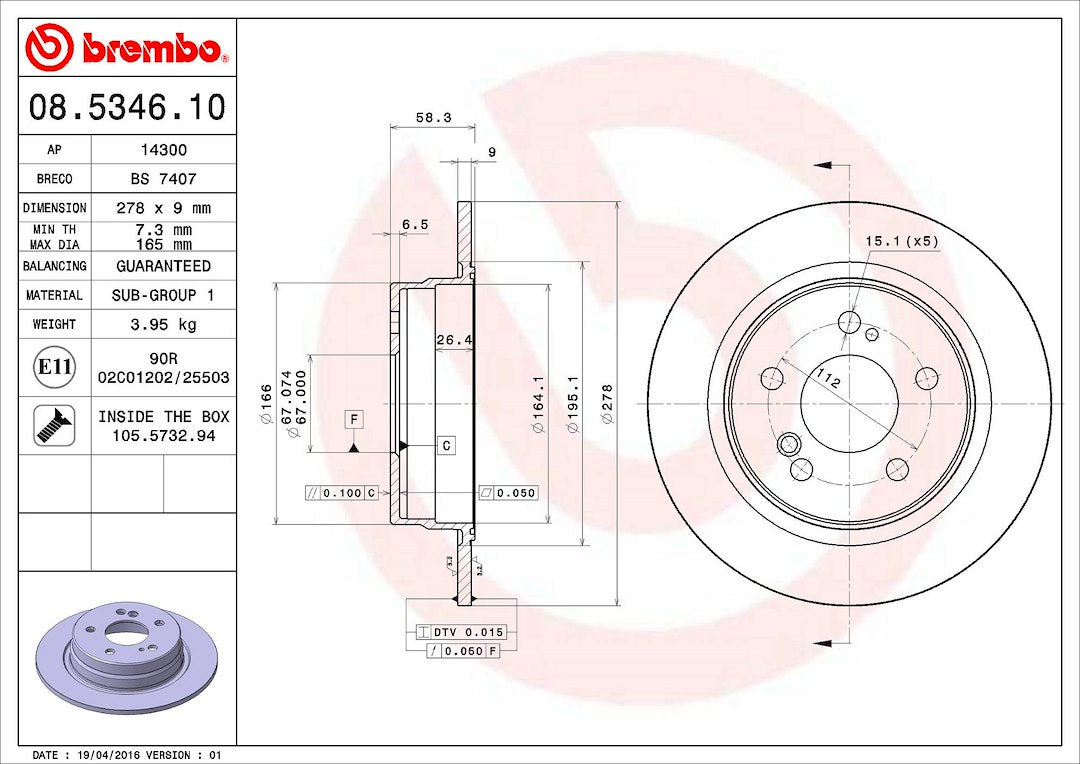Brembo Components Not Hazardous To Health Brake Rotor 08534610C02 - Disc