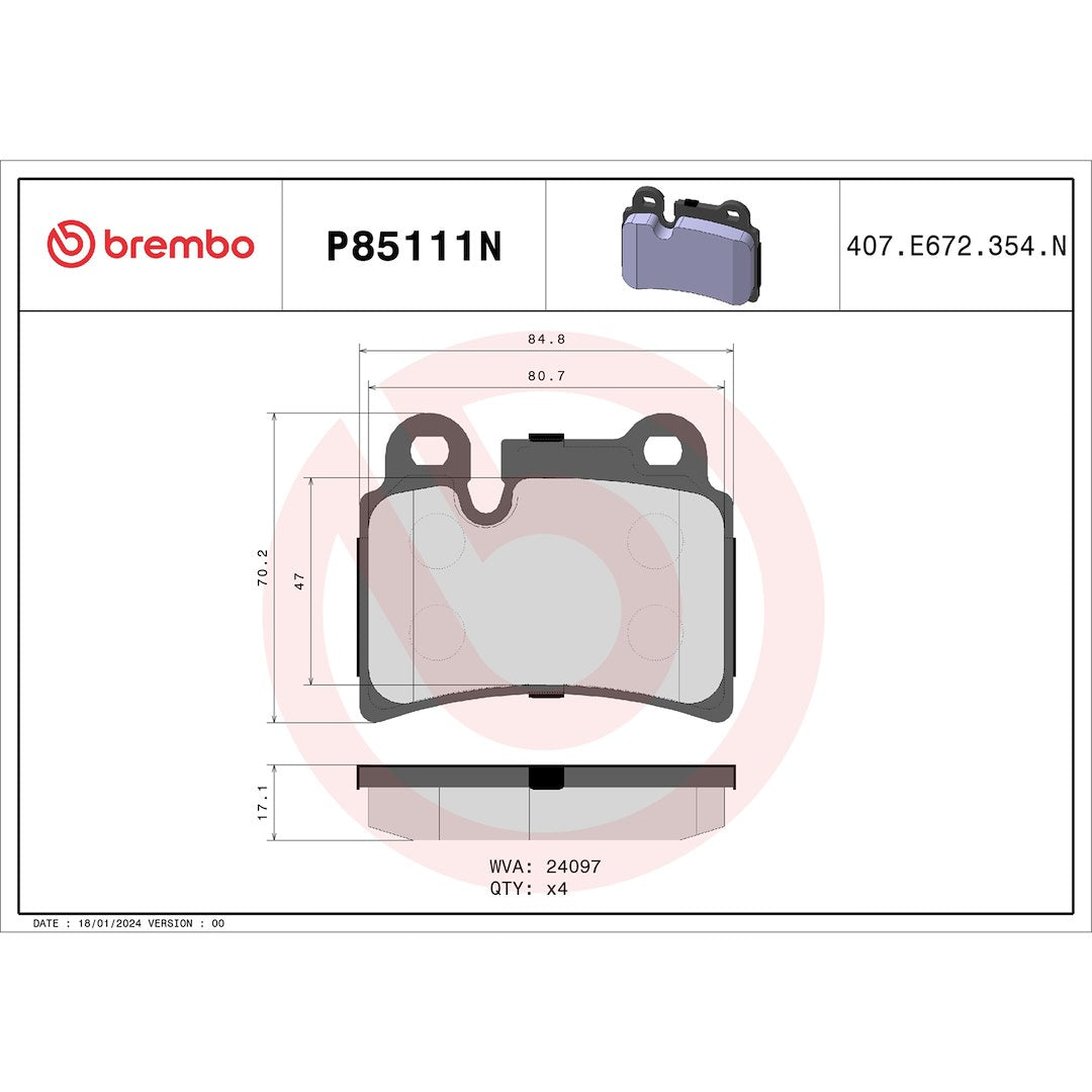 Brembo Premium Low-Met OE Equivalent Pad Brake Pad P85111N - Disc Set