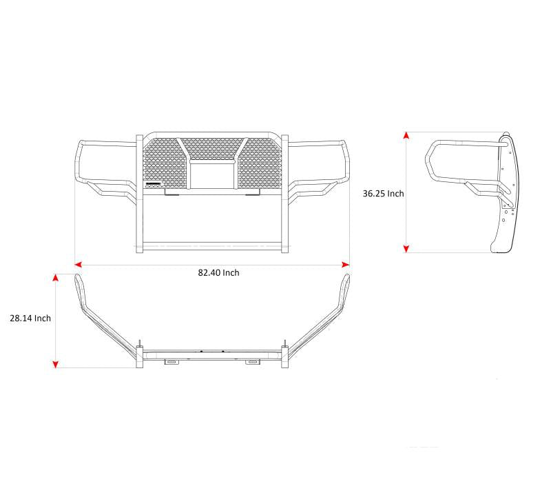 Black Horse Patent Approved Grille Guard RU-Dora20-B-PLFB - Black Rugged HD Kit