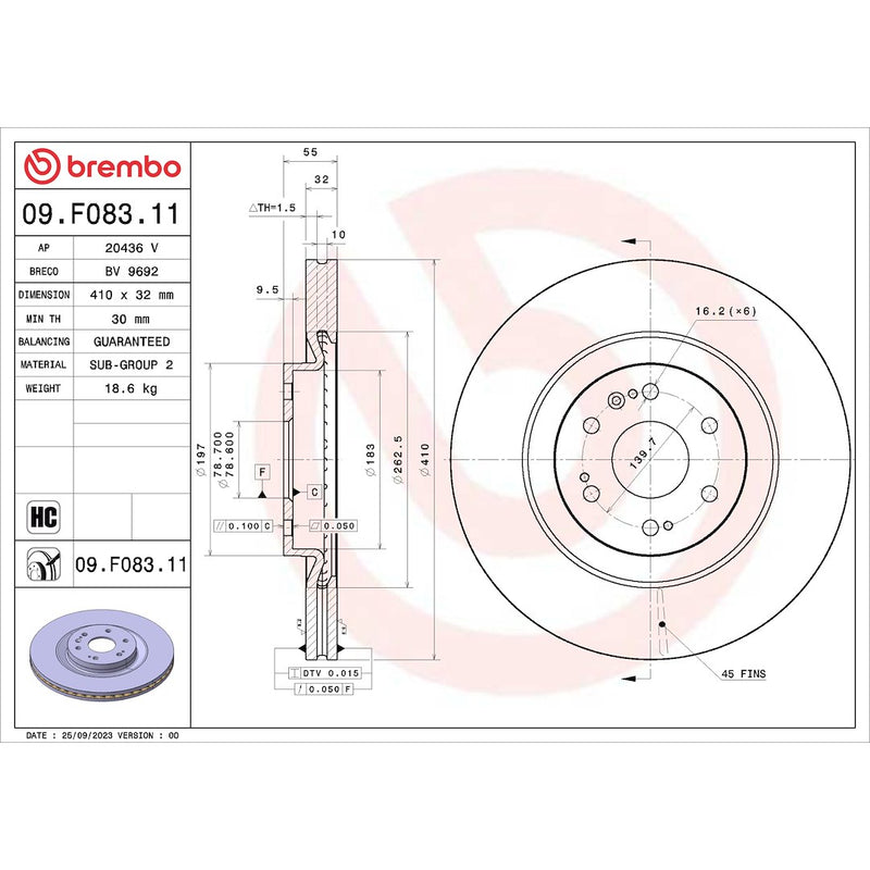 Brembo 09.F083.11 Original Equipment Standard - Discbrakerotor Venteddisc