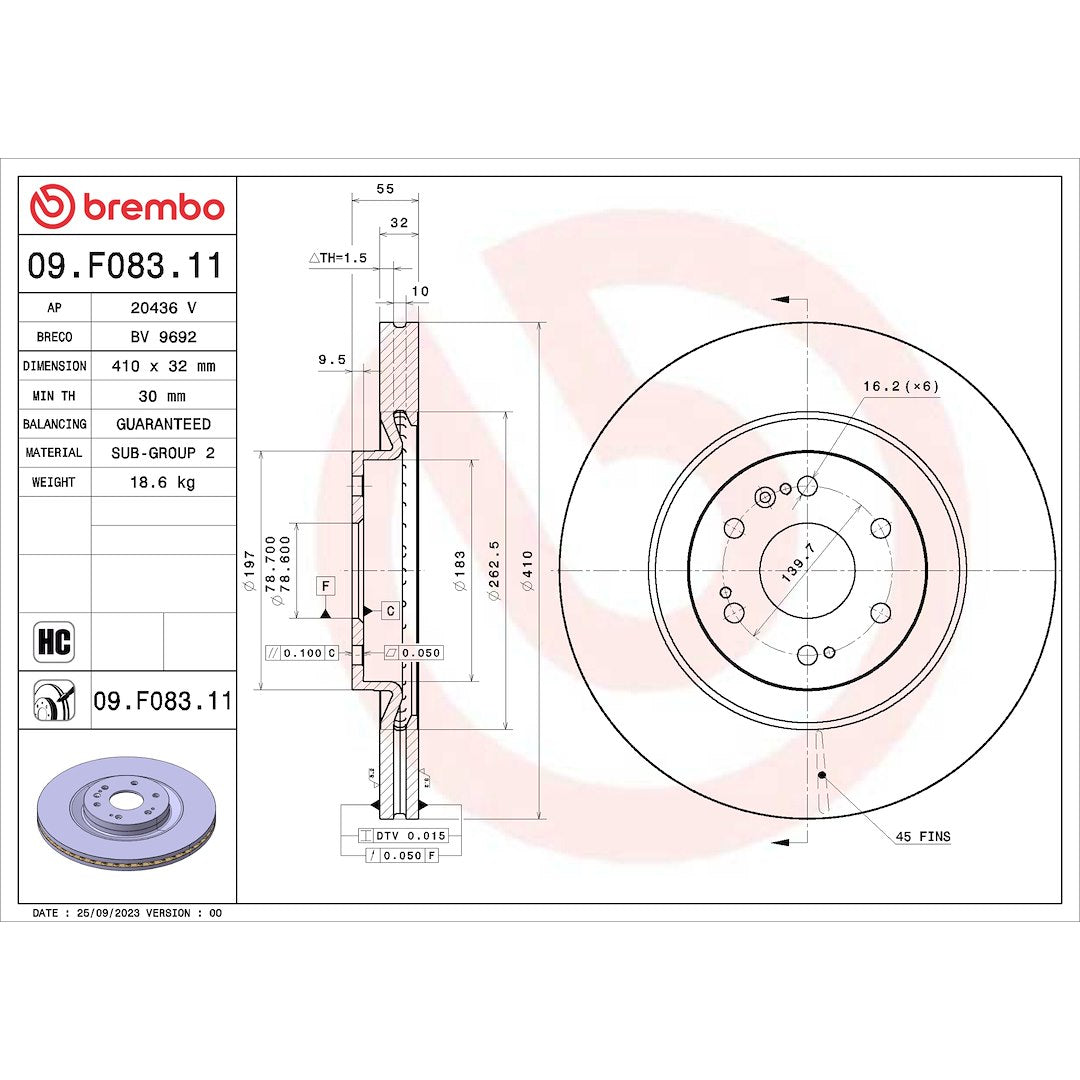 Brembo 09.F083.11 Original Equipment Standard - Discbrakerotor Venteddisc