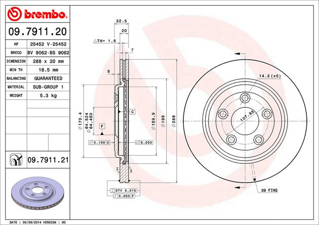Brembo 09791121C02 Brake Rotor