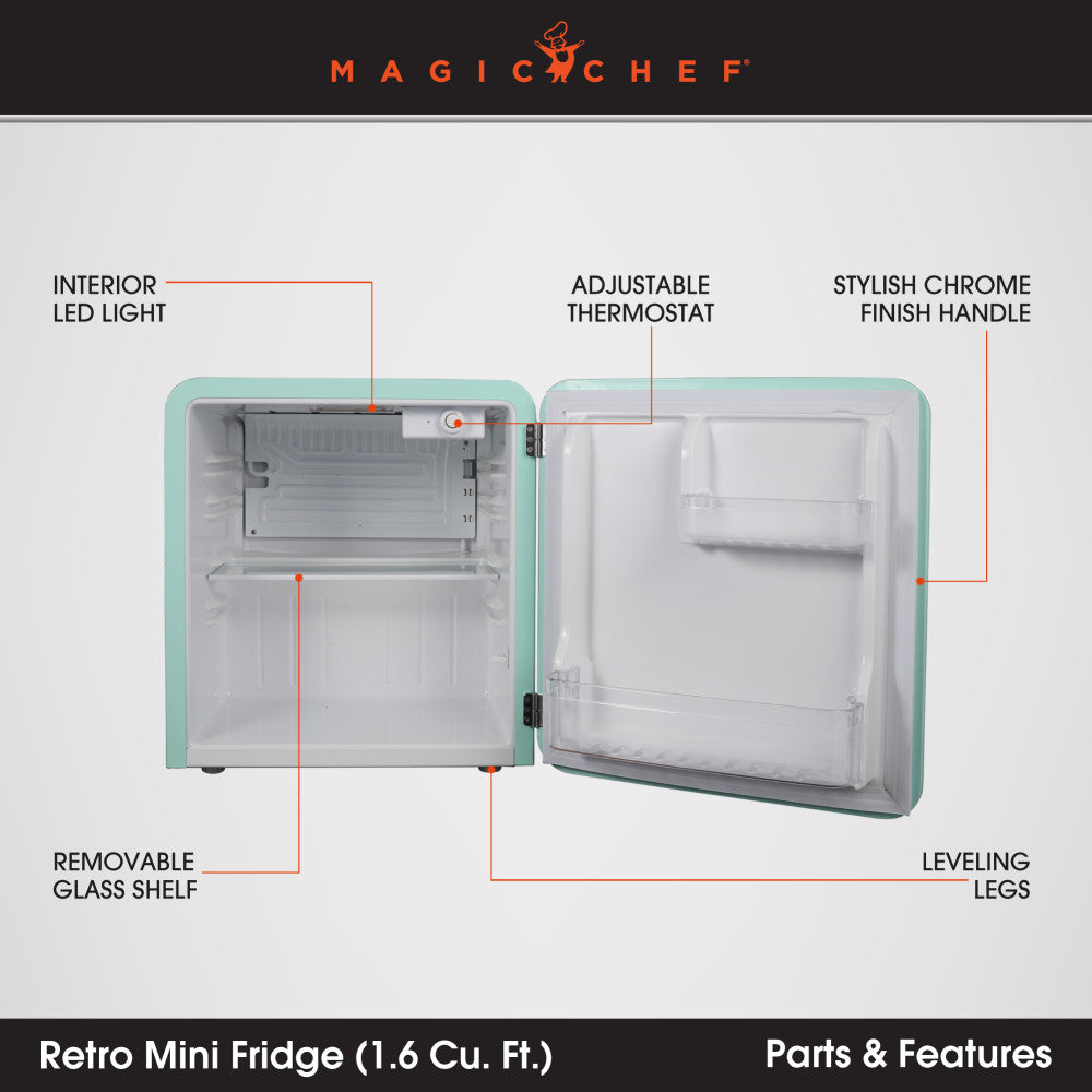 Magic Chef Door Storage For Smaller Snacks Refrigerator MCR16CHM - 1.6 Cuft Refridgerator Retro