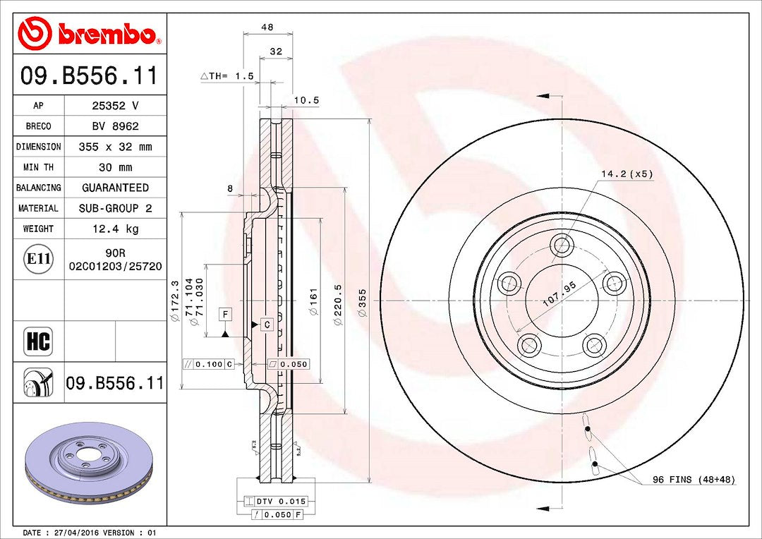 Brembo Components Not Hazardous To Health Brake Rotor 09B55611C02 - Disc