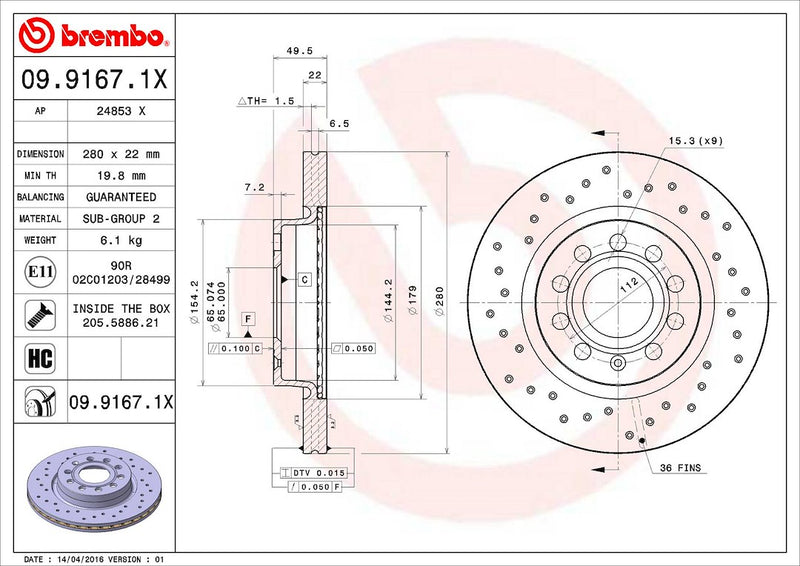 Brembo 0991671XC02 Brake Rotor