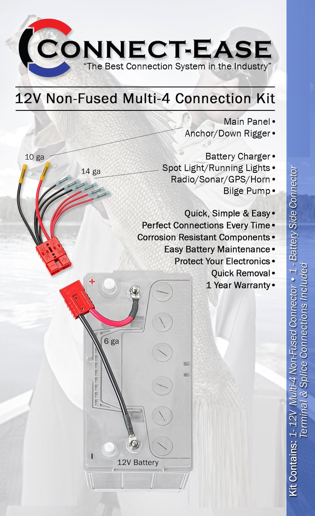 Connect Ease Salt Water Approved Battery Connection Harness RCE12VB4K - 12 Volt NON-Fused Multi