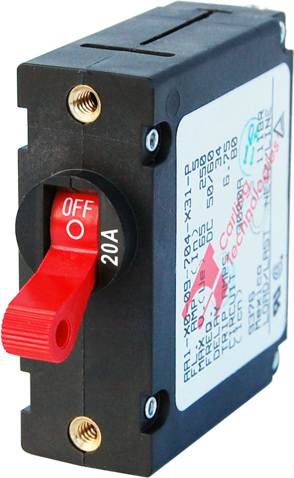 Blue SEA Single Pole Magnetic Hydraulic Type Circuit Breaker 7213-BSS - Red AA1Toggle 20A