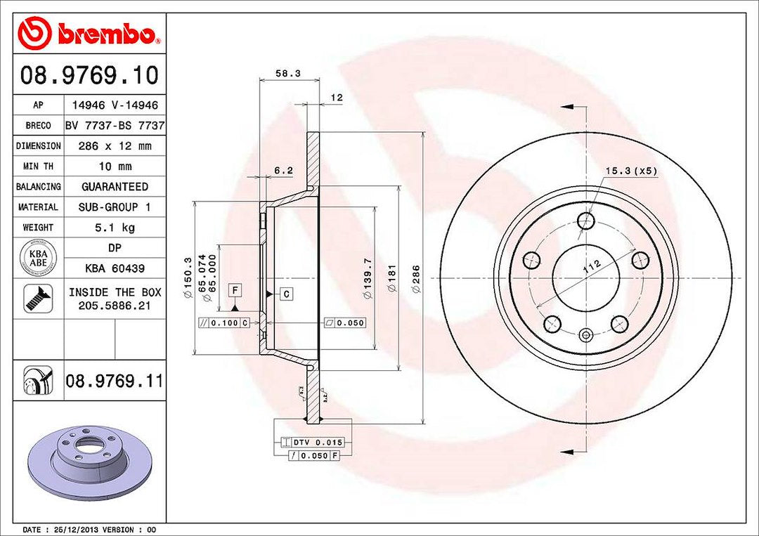 Brembo Components Not Hazardous To Health Brake Rotor 08976911C02 - Disc