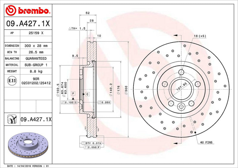 Brembo 09A4271XC02 Brake Rotor