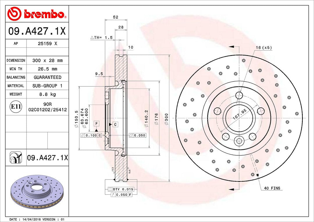 Brembo 09A4271XC02 Brake Rotor