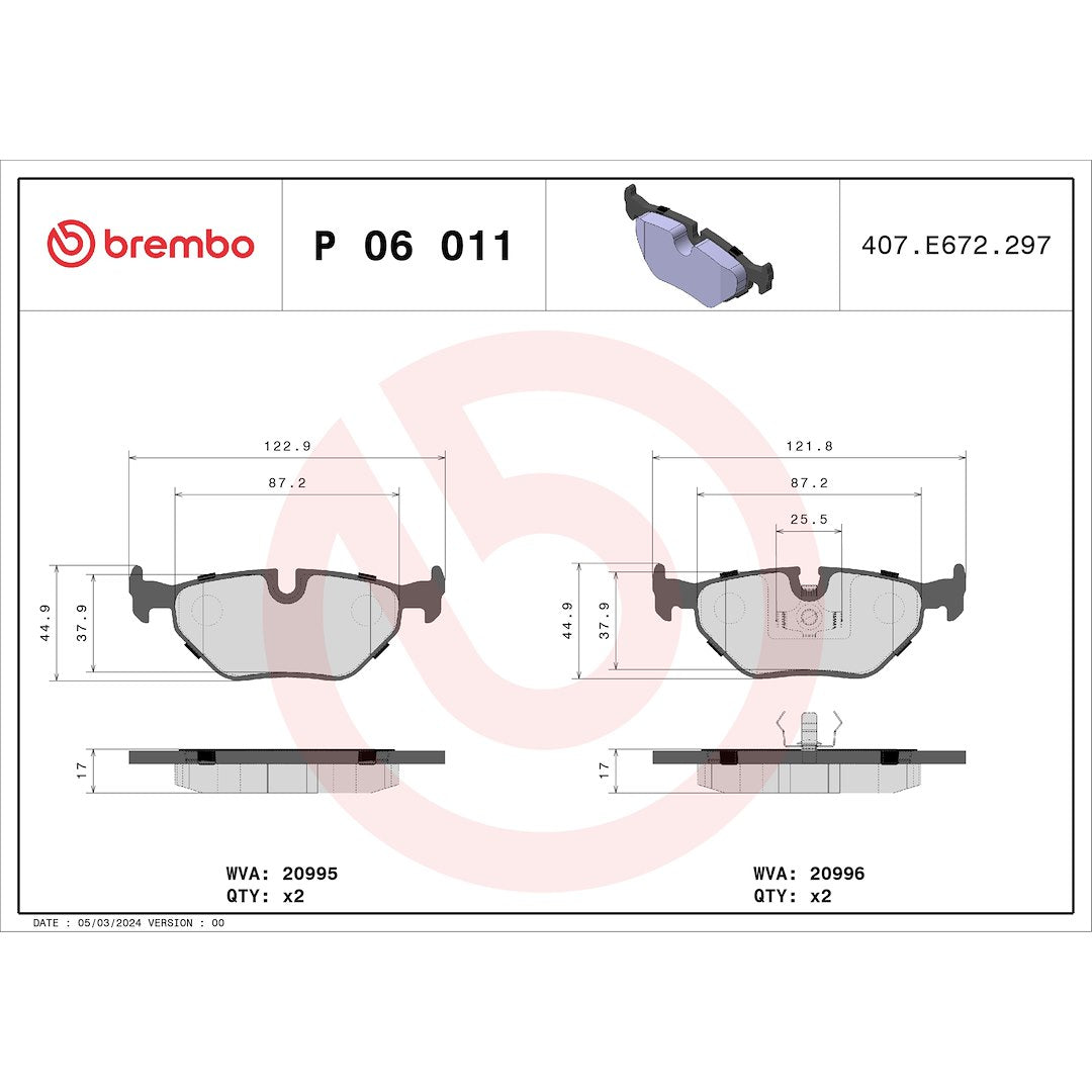 Brembo Premium Low-Met OE Equivalent Pad Brake Pad P06011 - Disc Set