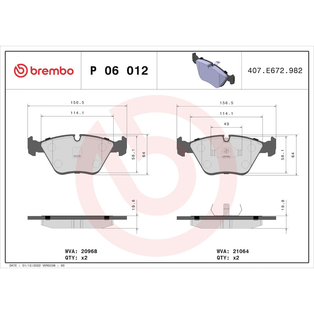 Brembo Premium Low-Met OE Equivalent Pad Brake Pad P06012 - Disc Set