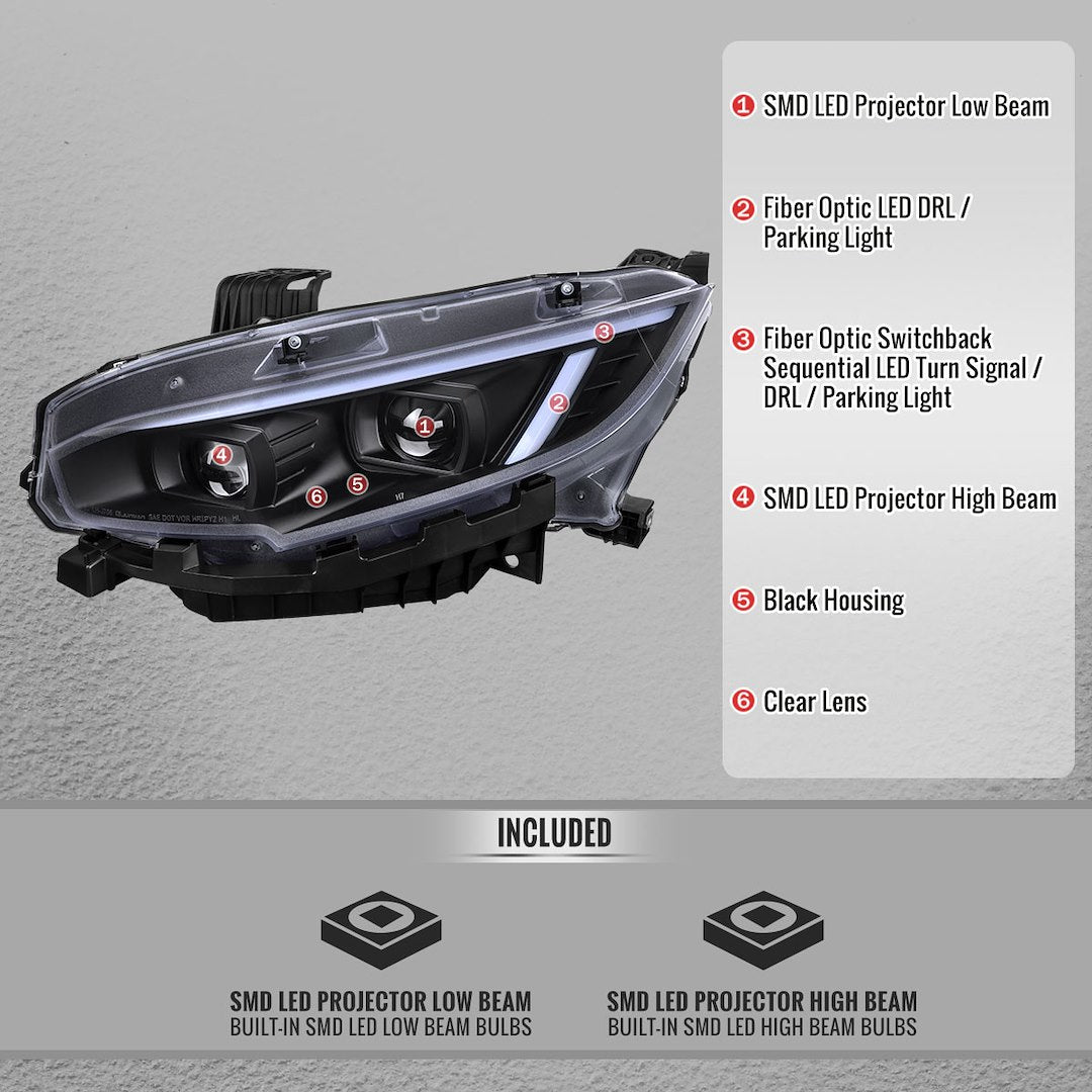 Spec-D Tunin LHE-CV16JM-SQ-TM Headlight Assembly