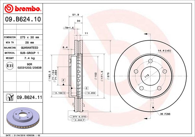 Brembo Components Not Hazardous To Health Brake Rotor 09B62411C02 - Disc