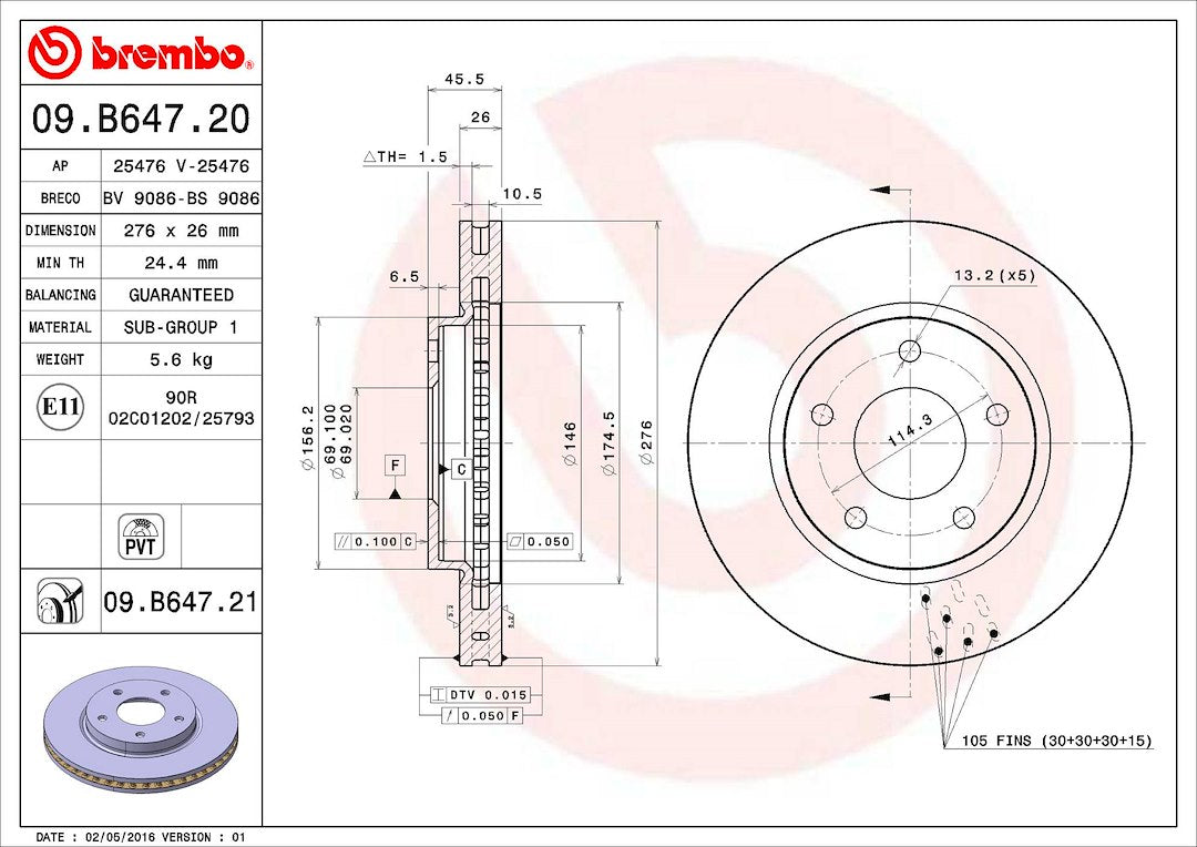 Brembo Components Not Hazardous To Health Brake Rotor 09B64721C02 - Disc