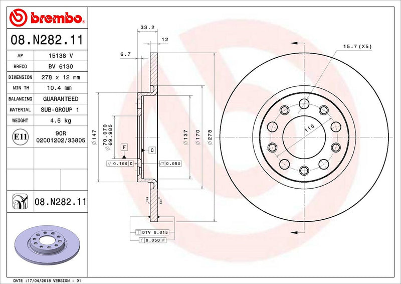 Brembo Components Not Hazardous To Health Brake Rotor 08N28211C02 - Disc